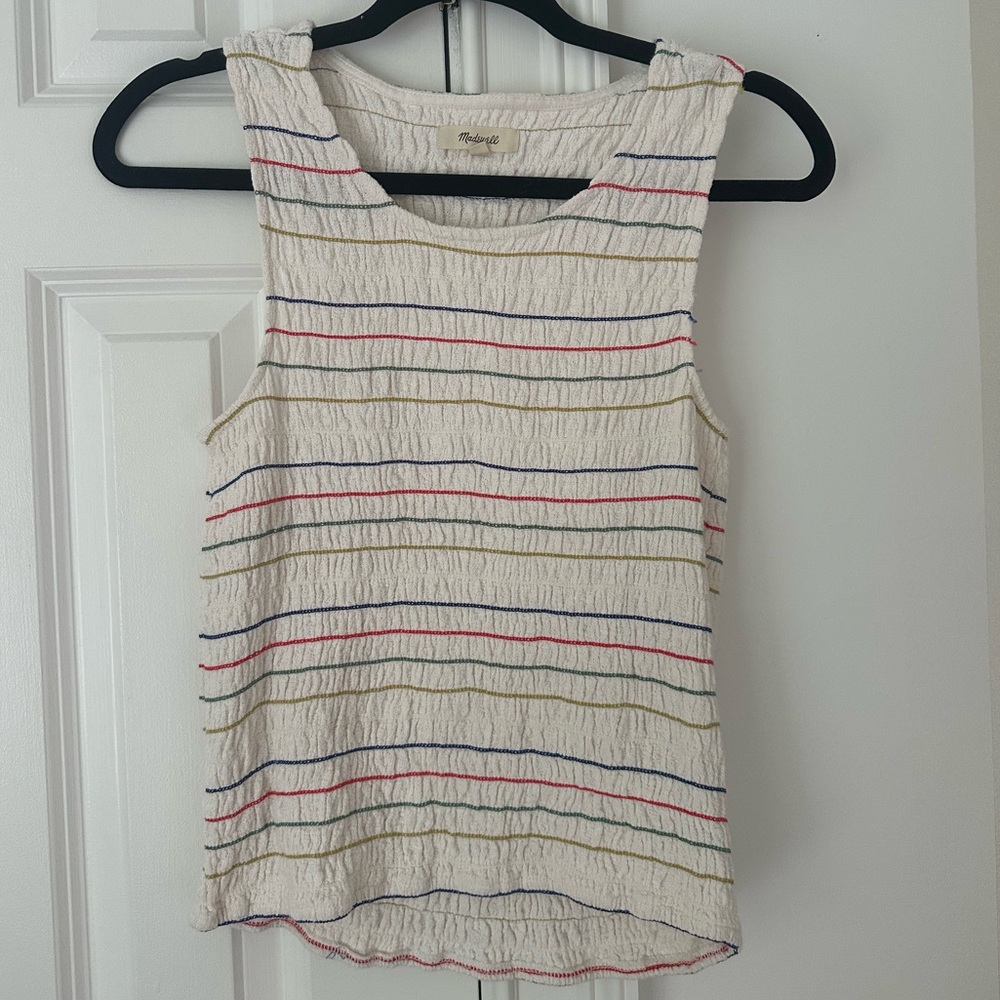 Madewell Cream/Rainbow Smocked Sleeveless Tank Top